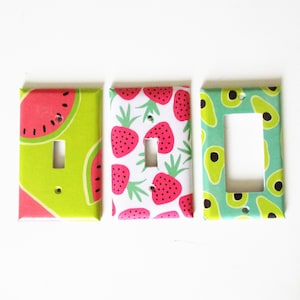 Watermelon decor lightwitch covers, fruit themed decor, avocado kitchen, strawberry summertime decor, papaya wall art, kitchen accessories