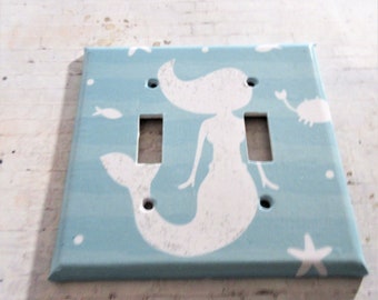 Handcrafted Mermaid Double Toggle Light Switch Cover: Under The Sea Decor