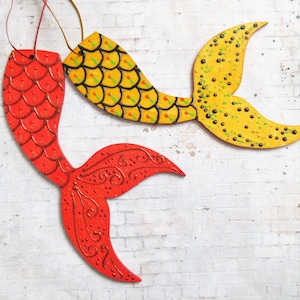 Handpainted Mermaid Tail Ornament: Beach Ocean Decor