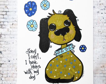 Original Whimsical Dog Drawing: Animal Wall Art (8x10)