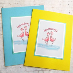 Carte d'anniversaire flamant rose, cartes pour anniversaires, jolies cartes de voeux, cartes oiseaux, art oiseau, cartes animaux, jeux de mots animaux, cartes vierges