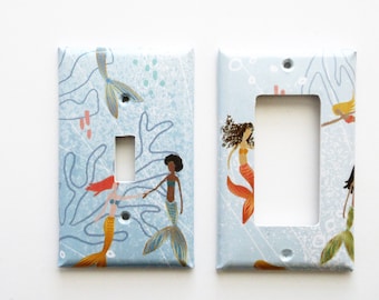 Mermaid decor, lightswitch covers, Unique decor, switchplates, decorated switchplate, colourful home decor , handcrafted lightswitch