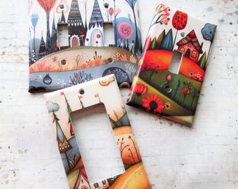 Colorful fairy house wall plates, decorative lightswitch covers