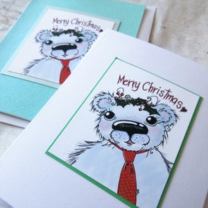 Cartes de Noël ours en peluche, jolies cartes de Noël, cartes de vœux fantaisistes, carte de correspondance ours de Noël, papeterie de Noël, art animalier mignon