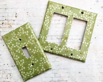 Sage green botanical theme switchplates, floral lightswitch cover, green switchplates, floral switch covers, handcrafted switchplates