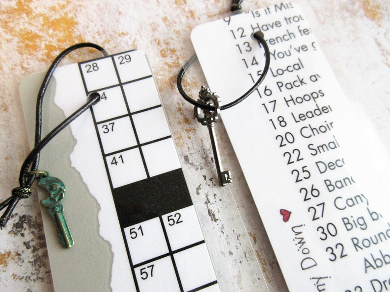 Crossword puzzle bookmarks, handmade gift, gift from student, black and white, secret santa, birthday, one of a kind gifts, paper and books image 3