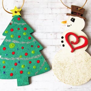 Snowman and Christmas Tree Christmas ornaments, One of a kind decoration, traditional christmas, black cat in tree decoration tree