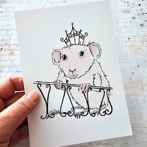 White rat art print, rat owner art, cute rat decor, rat lover, rat line drawing illustration, art gift, rat decor, small art prints