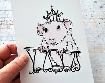 White rat art print, rat owner art, cute rat decor, rat lover, rat line drawing illustration, art gift, rat decor, small art prints