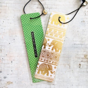 Handmade Elephant Bookmark: Laminated Beaded Bookmark