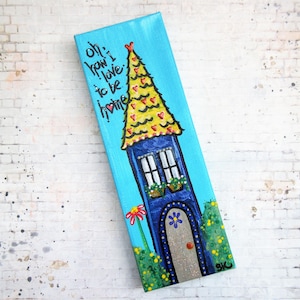 Folk Art House Painting: Whimsical Colorful Acrylic on Canvas