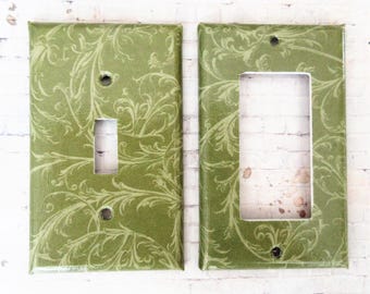 Botanical Light Switch Cover: Green Leafy swirl Decor, Handcrafted Switchplate