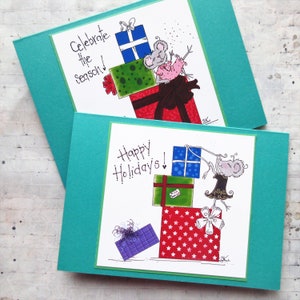 Cute mouse christmas cards, mouse Christmas cards, whimsical holiday cards, Mouse notecards, christmas stationery, cute animal art, art