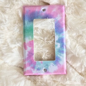 Boho style lightswitch covers, bohemian decor, boho room accessories, colourful mandala switchplates, unique lighting ideas, tie dye decor image 6