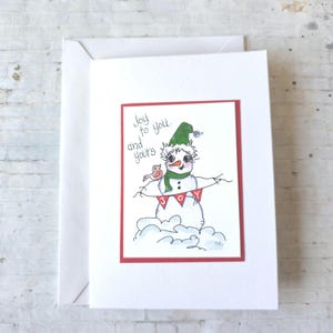 Snowman cards, handmade christmas cards, holiday cards, winter scene card, christmas greetings, christmas fun card, whimsical christmas