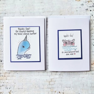 Carte de voeux hippopotame, carte de fête des pères fantaisiste, anniversaire hippopotame mignon, carte papa narval, cartes animaux, carte hippopotame drôle, anniversaire papa, narval