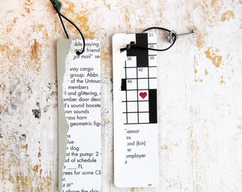 Crossword puzzle bookmarks, handmade gift, gift from student, black and white, secret santa, birthday, one of a kind gifts, paper and books