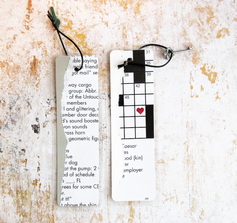 Crossword puzzle bookmarks, handmade gift, gift from student, black and white, secret santa, birthday, one of a kind gifts, paper and books image 4