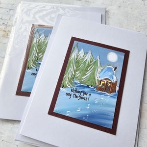 Christmas cards, handmade christmas cards, holiday cards, winter scene card, christmas greetings, christmas tree card, whimsical christmas