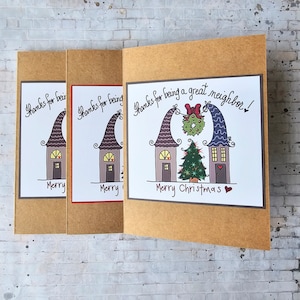 Cartes de Noël faites main fantaisistes, carte de vœux, de notre maison à la vôtre, carte de Noël unique en son genre, carte de Noël du voisin