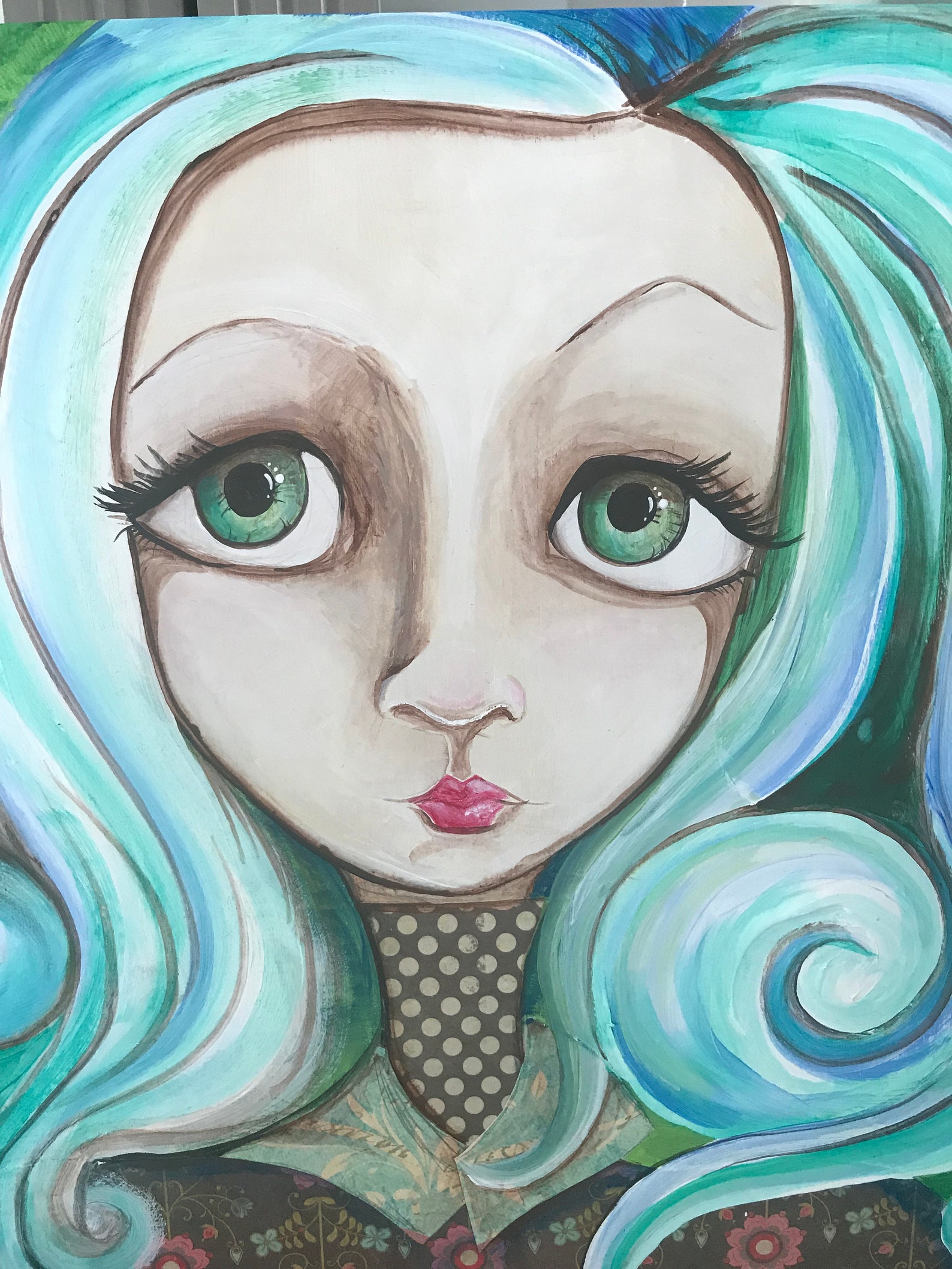 Painting of a Girl so Blue, Acrylic Painting / Mixed Media on Board Etsy