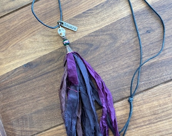 Halloween sari silk tassel necklace