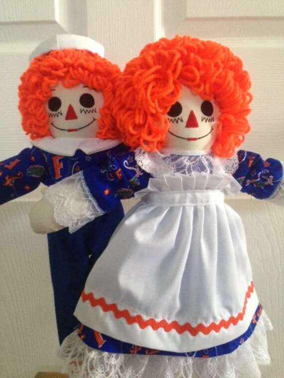 15 inch set of 2 Raggedy Ann Andy handmade classic dress free personalization 3 skin tones to pick