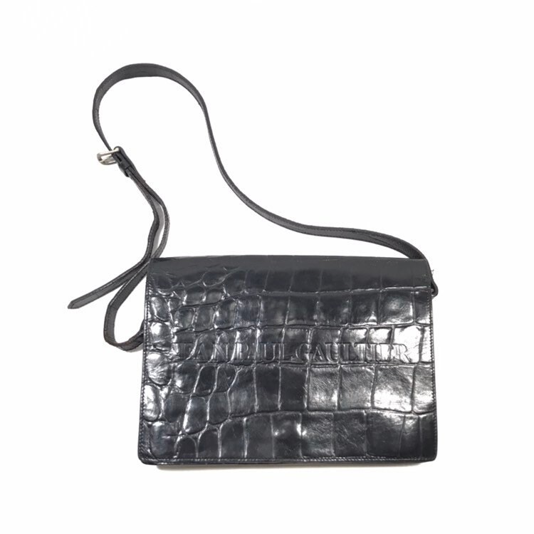 Black Leather Embossed Messenger Sling Bag