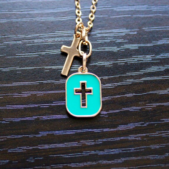 Mint Green Cross Gold Necklace Jesus Cross Christian - Etsy