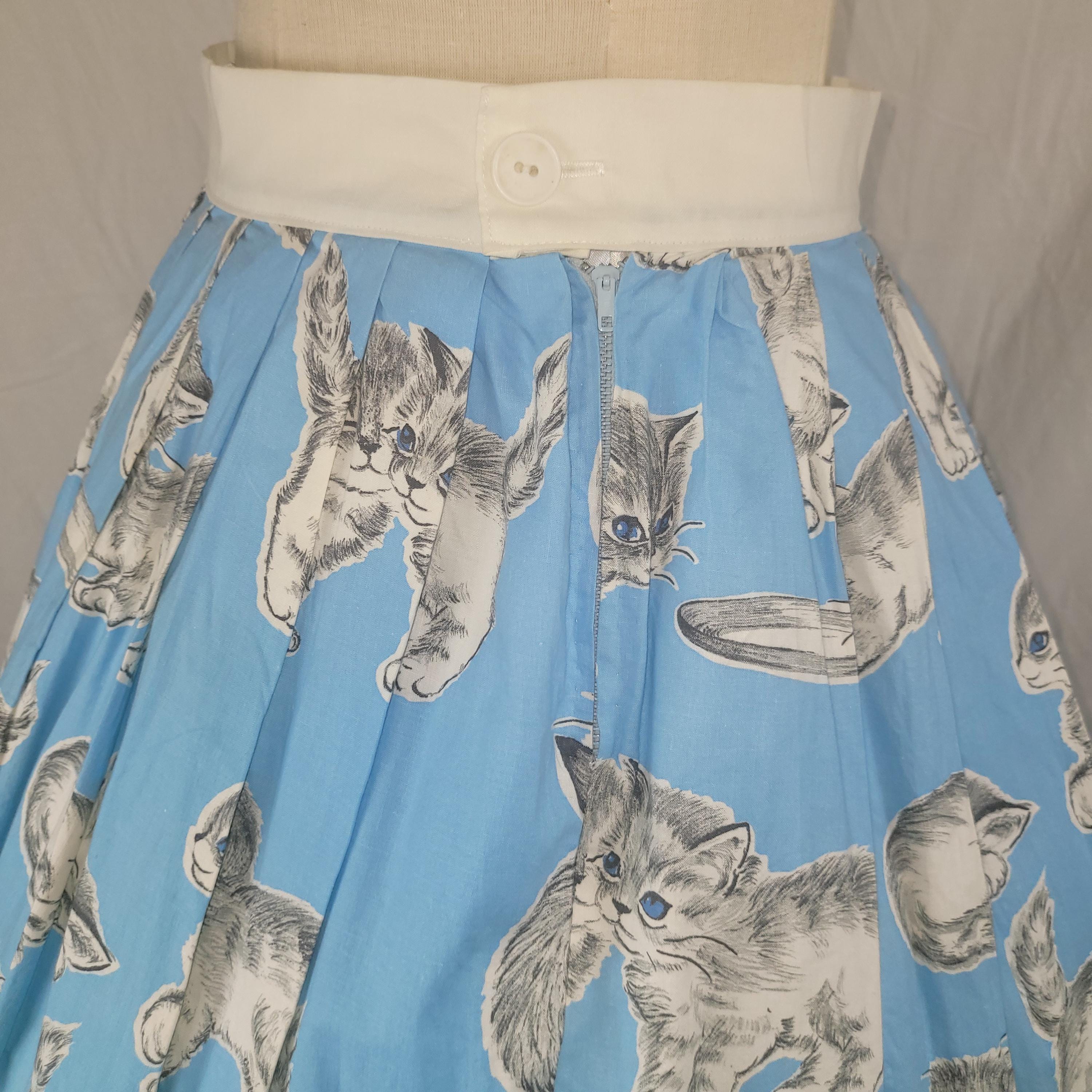 A0425004 - 1940s Vintage Novelty Cat/kitten Print Skirt - Etsy