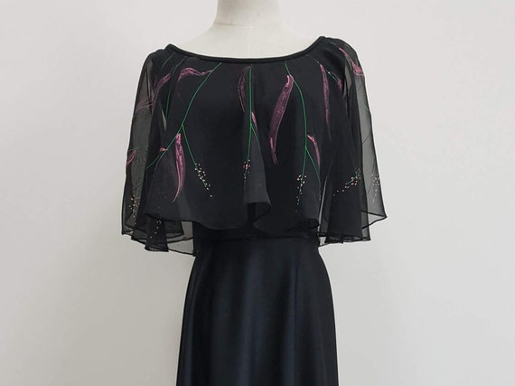 Vintage 1970s Black Capelet Dress
