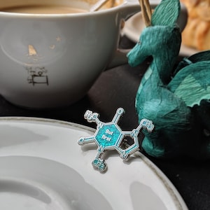 Coffee Metal Pin . But First Caffeine in Teal .