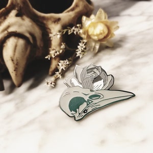 Death and Rebirth Metal Pin . Glow in the Dark . Crow Skull