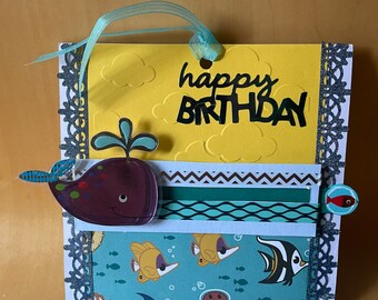 Birthday, kids, under the sea, fish, whale, colorful party animals, finding Nemo, coral reef, slider card