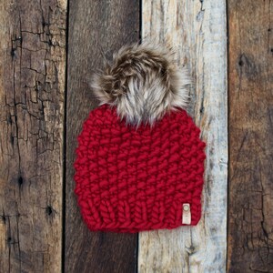 Kids Beanie //Pom Pom Beanie Kids // Luxury Wool Pom Pom Beanie // Chunky Beanie // Wool Beanie Kids // Knit Beanie - in Ruby