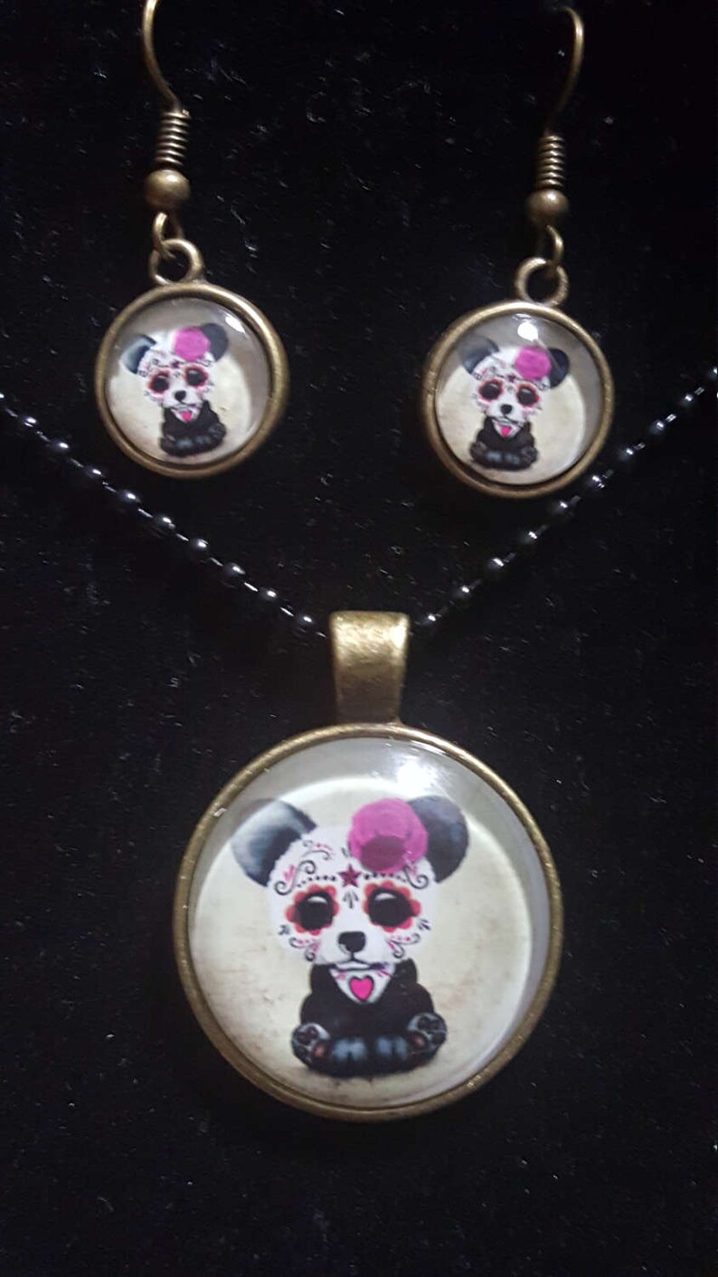 Walking Dead,Gear Lion,Dragon,Skull,Panda Bear Cabochon Glass Pendant Necklace Jewelry Set