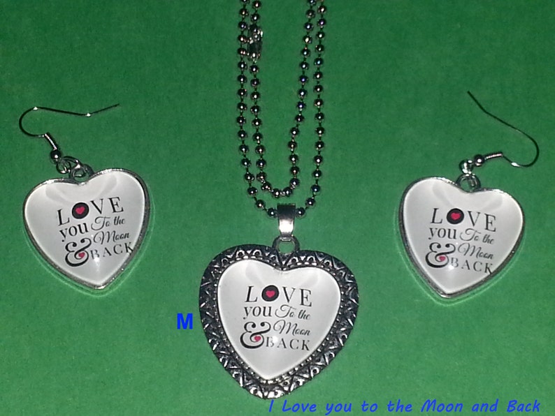 Cabochon I love you to the Moon and Back hEART Necklaces /& Earrings AND Owl set