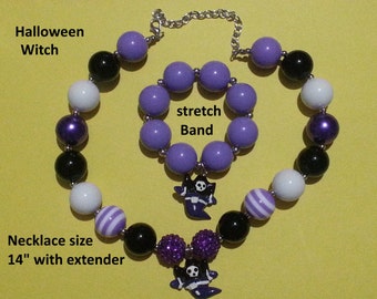 Halloween Strip Chunky Bead Bubblegum Charm Girls Necklace's with matching bracelet