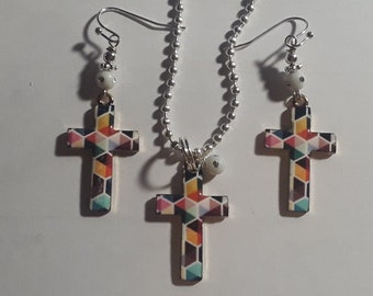 Geometric Cross Set,Dangling Cross Earrings,Crown of Thorn Earrings, Birthstone Earrings