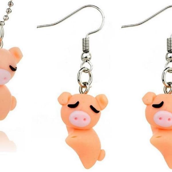 3D Polymer Clay Cartoon Necklace and Earrings Animals (Pig,Panda,Elephant