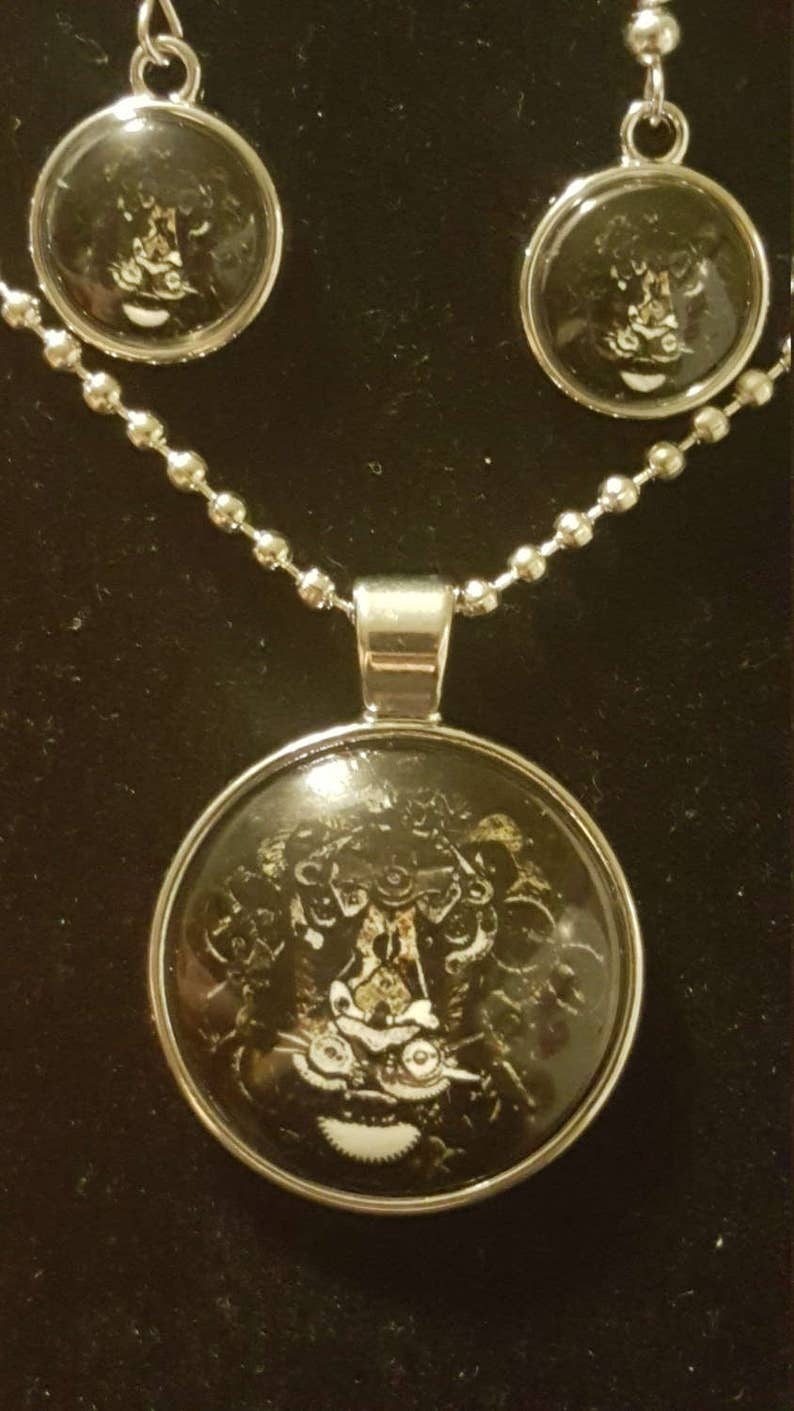 Walking Dead,Gear Lion,Dragon,Skull,Panda Bear Cabochon Glass Pendant Necklace Jewelry Set