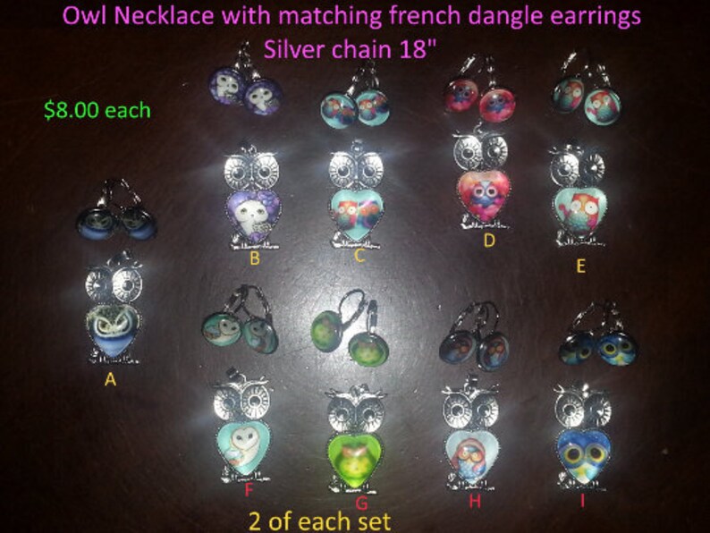 Cabochon I love you to the Moon and Back hEART Necklaces /& Earrings AND Owl set