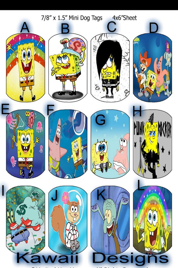 Mini Dog Tag Necklace Or Bottle Cap Spongebob Etsy