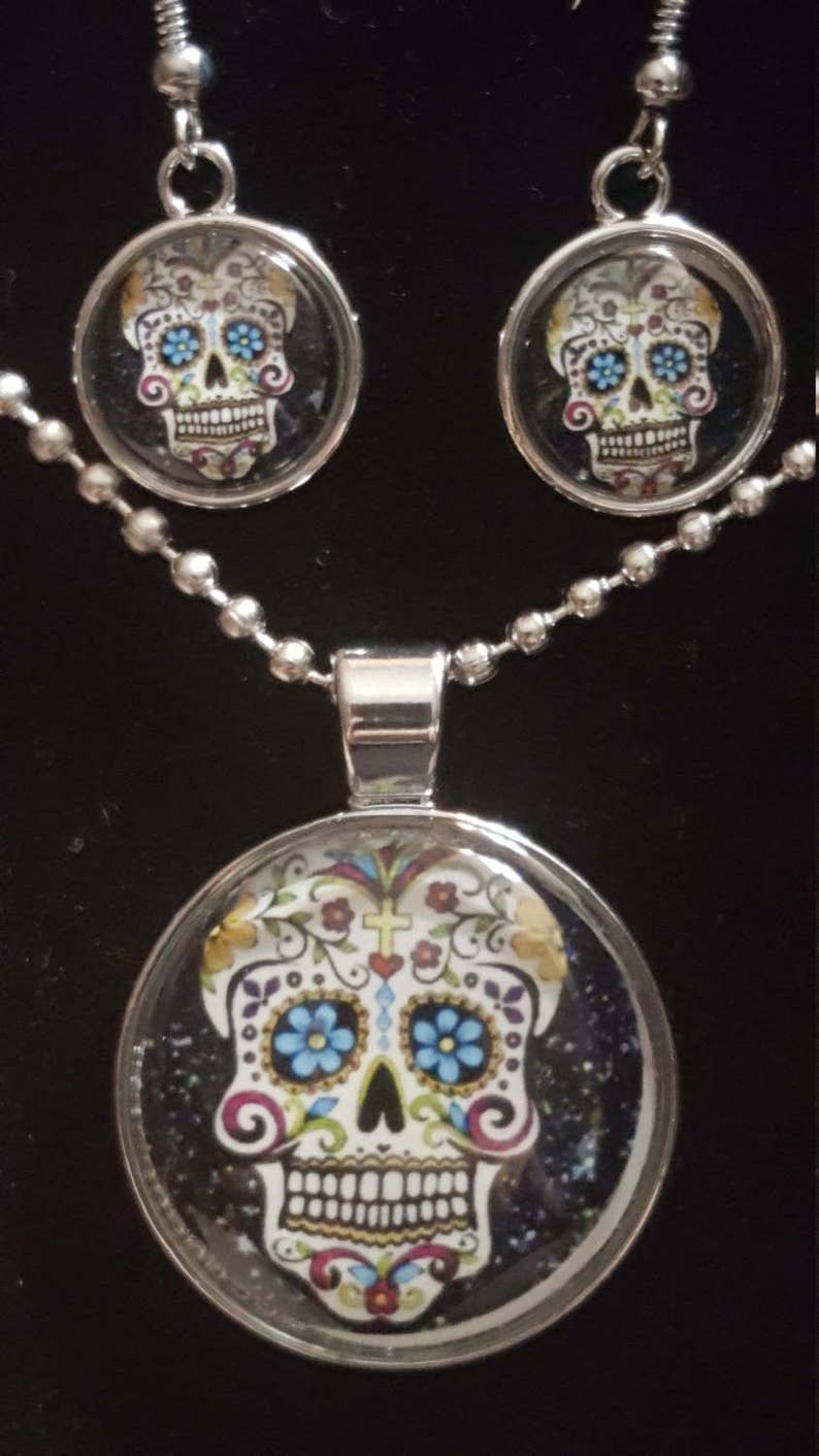 Walking Dead,Gear Lion,Dragon,Skull,Panda Bear Cabochon Glass Pendant Necklace Jewelry Set