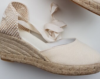 cream lace up espadrilles