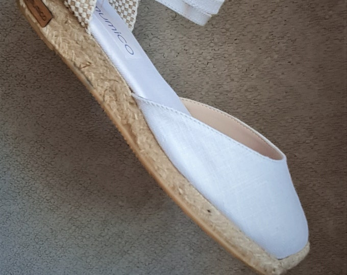 Ankle strap ESPADRILLES - MiNI WEDGES (3cm - 1.18i) - organic vegan sustainable - white linen - Made in Spain