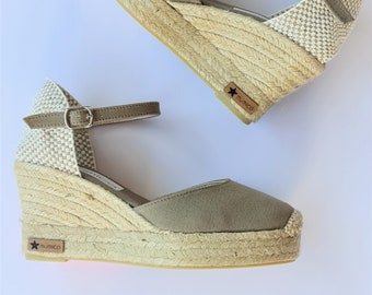 ESPADRILLES WEDGES PLATFORM - Ankle strap espadrille wedges with platform - tAUPE - made in Spain - organic sustainable fashion