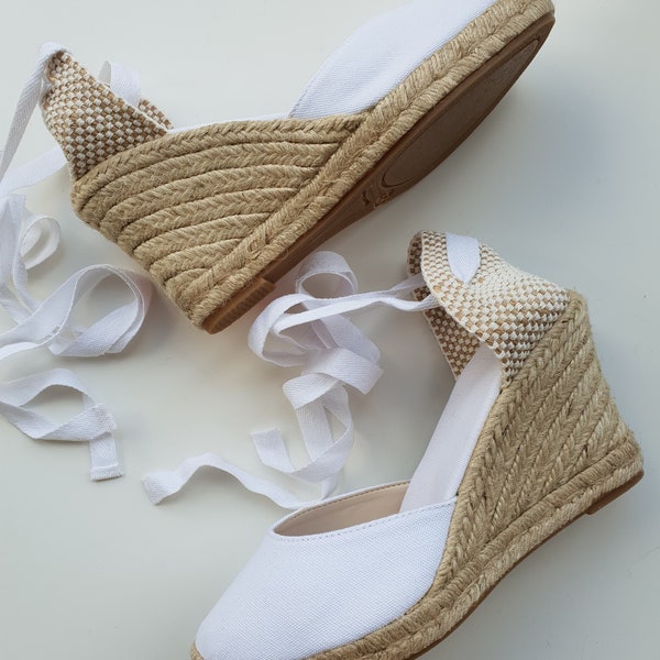 Espadrilles plates compensées 9cm - MARIÉE - BOUT BLANC - fabriquées en Espagne - naturelles, écologiques, végétaliennes, durables