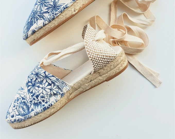 ESPADRILLE WEDGES - organic vegan sustainable - Lace Up (3cm - 1.18i) - ToILE De JoUY - Made in Spain