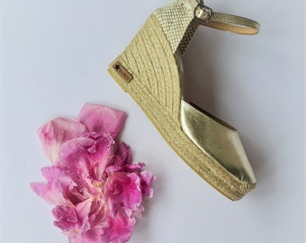 Espadrille platform wedges - ankle strap - golden - made in Spain - organic, sustainable shoes